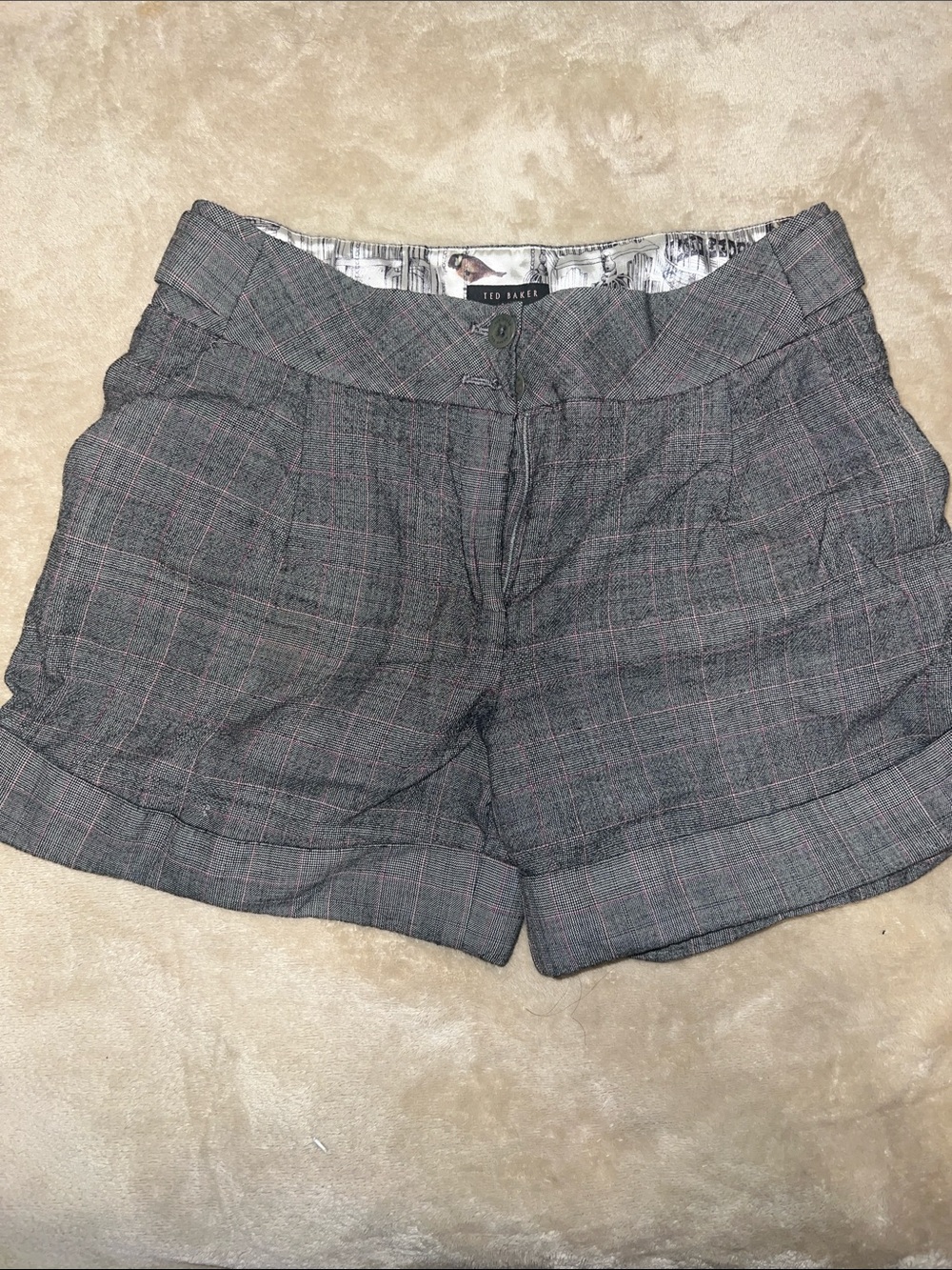 Ted Baker Gray Plaid Bermuda Shorts with Pink Windowpane